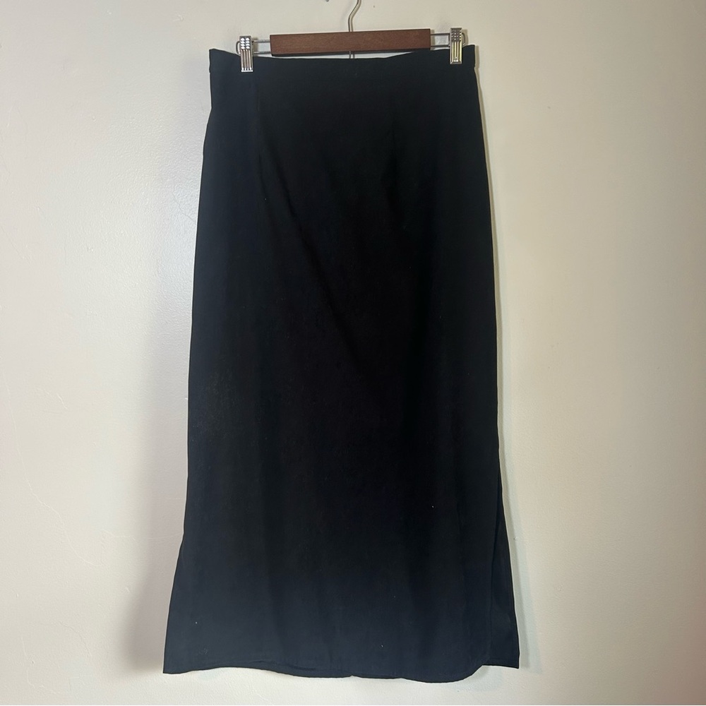 Notations Clothing Co Black Maxi Skirt Elastic Waist Side Slits‎ Size L